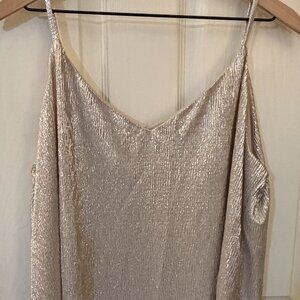 LOFT Metallic Spaghetti Strap Camisole Silver Large NWOT